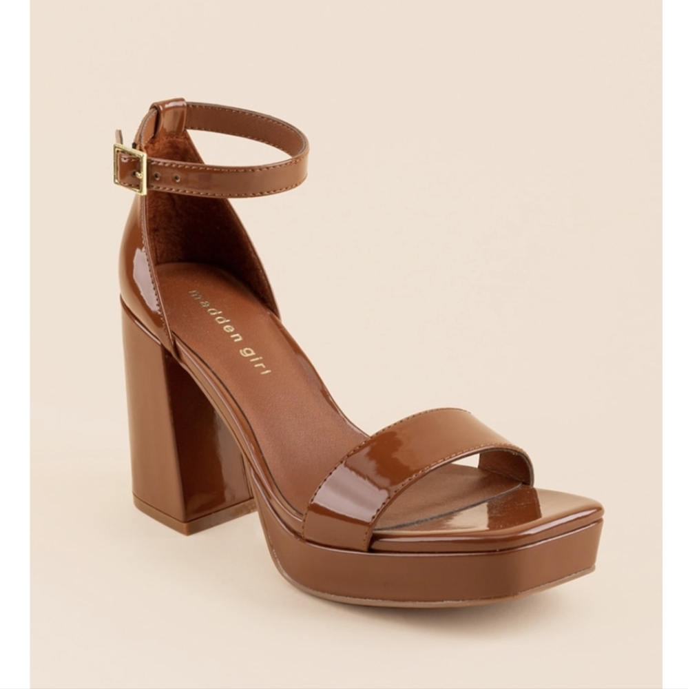 Madden Girl Francesca's Collections Brown Patent Block Heel Sandals